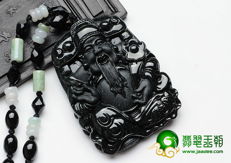 细糯种墨翠缅甸翡翠“财神到”挂件