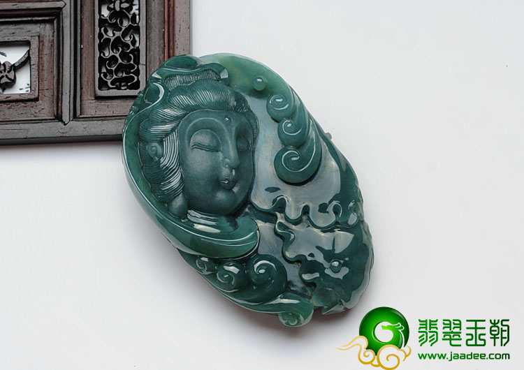 细糯种蓝晴水缅甸翡翠观音头挂件