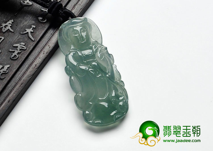 冰种晴水缅甸翡翠站观音挂件