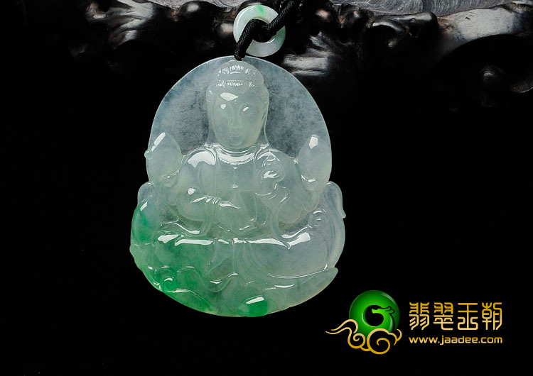 冰种飘翠缅甸翡翠坐莲观音挂件