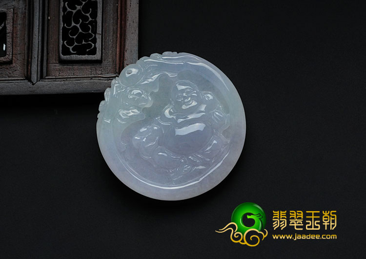 糯冰种淡春带彩缅甸翡翠玉佛挂件