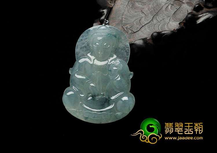 冰种飘花缅甸翡翠观音挂件
