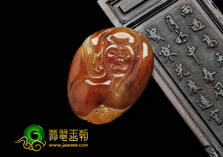 糯冰种红黄翡缅甸翡翠长眉罗汉挂件