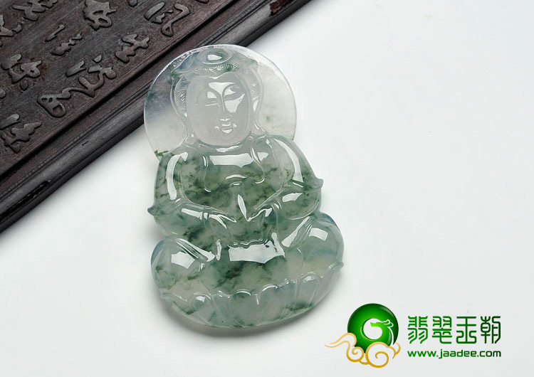 冰种飘花缅甸翡翠观音挂件