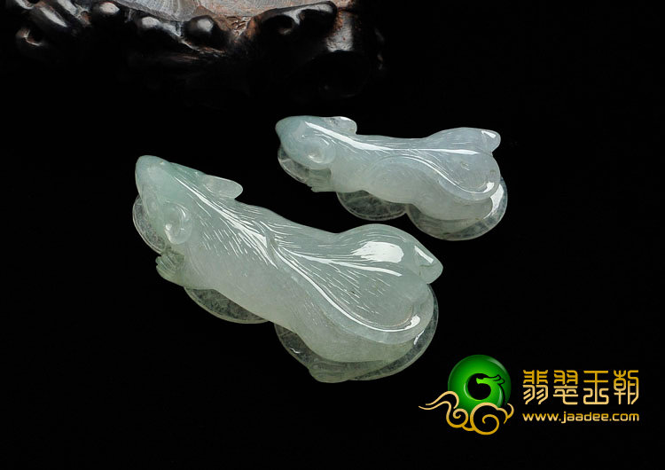 糯冰种晴水缅甸翡翠吉鼠运财挂件（一对）