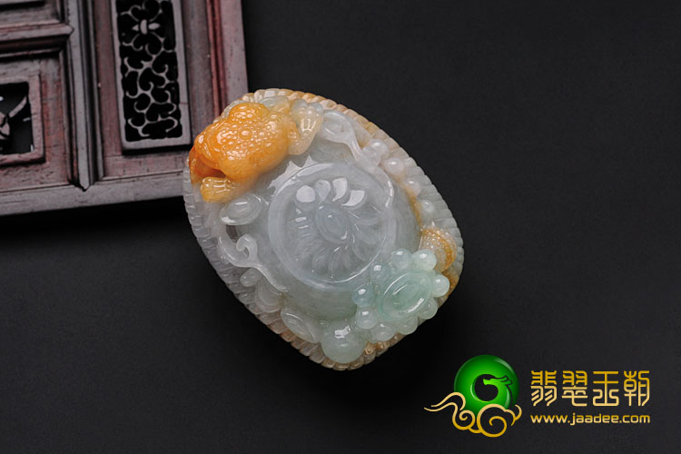 糯冰种晴水黄翡缅甸翡翠聚宝盆挂件