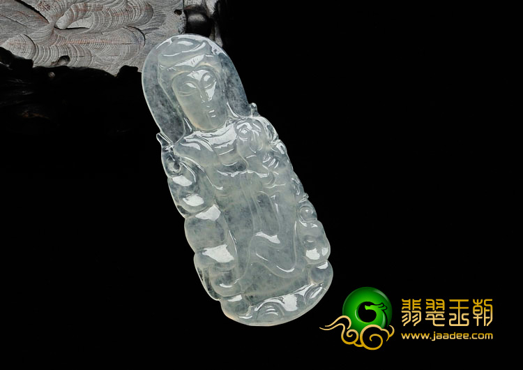 冰种缅甸翡翠站观音挂件