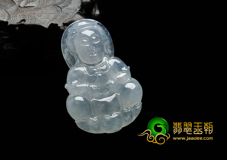 冰种淡晴水缅甸翡翠观音挂件
