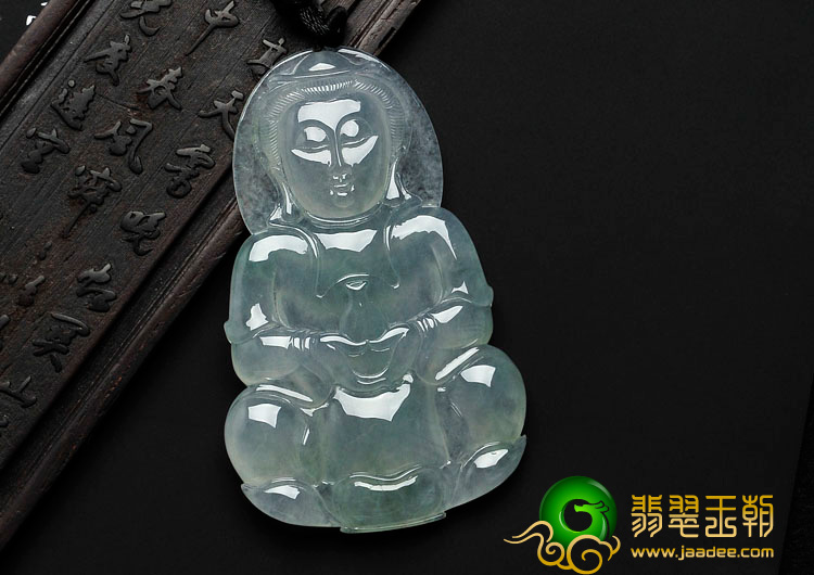 冰种飘花缅甸翡翠观音挂件