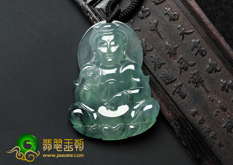 冰种飘花缅甸翡翠观音挂件