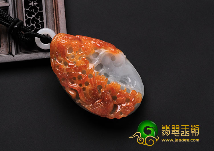 糯冰种红黄翡缅甸翡翠喜上眉梢挂件