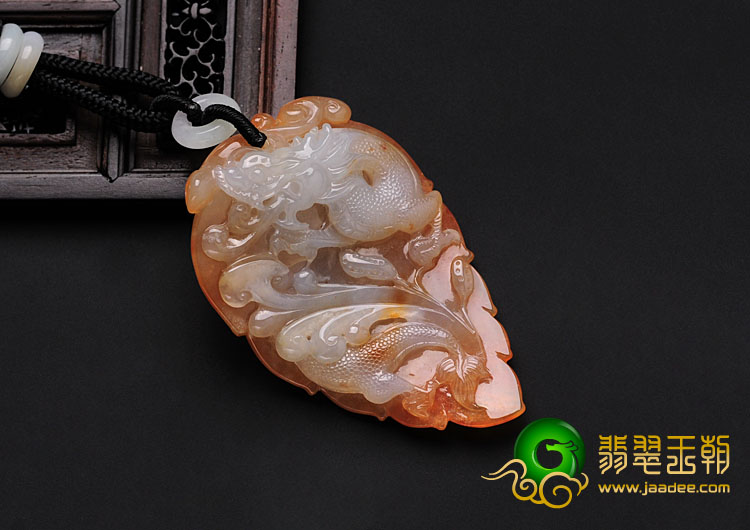 糯冰种红黄翡缅甸翡翠一夜成龙挂件