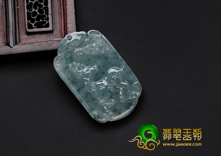 糯冰种飘花缅甸翡翠福禄牌挂件