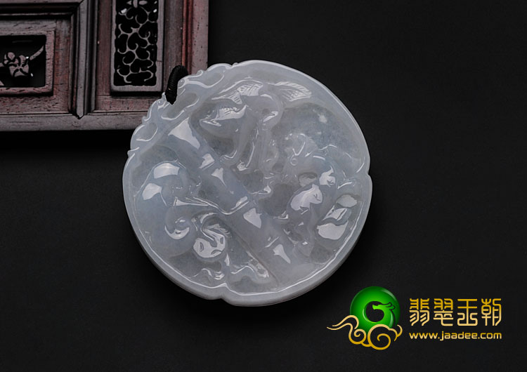 糯冰种淡晴水缅甸翡翠鹤鹿同春挂件