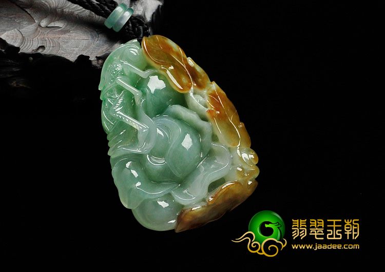 糯冰种褐黄翡翠色缅甸翡翠花开富贵挂件