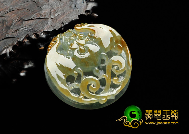 糯冰种褐黄翡缅甸翡翠福从天降挂件