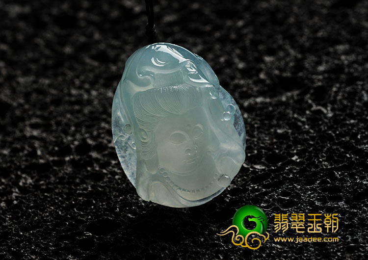 冰种晴水缅甸翡翠观音头挂件