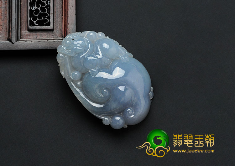 糯冰种蓝紫罗兰缅甸翡翠貔貅如意挂件
