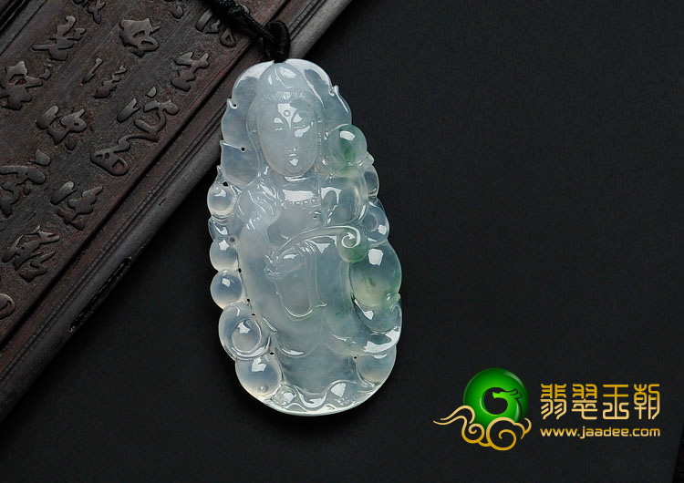 冰玻种飘花缅甸翡翠站观音挂件