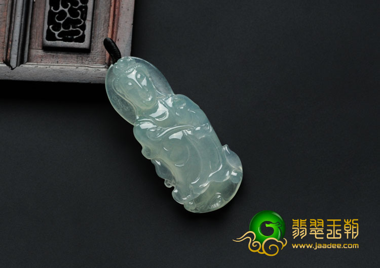 冰种晴水缅甸翡翠站观音挂件