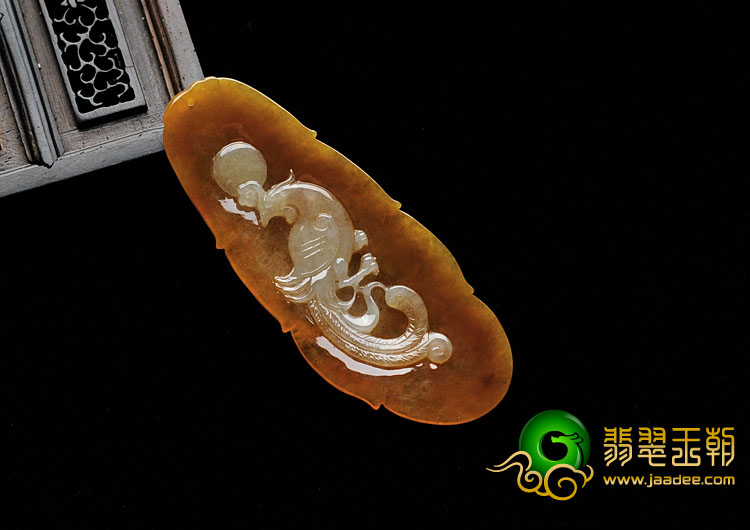冰种红黄翡缅甸翡翠丹凤朝阳挂件