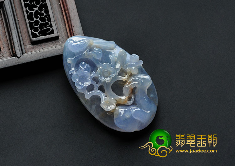 冰种紫罗兰飘花缅甸翡翠喜上眉梢挂件