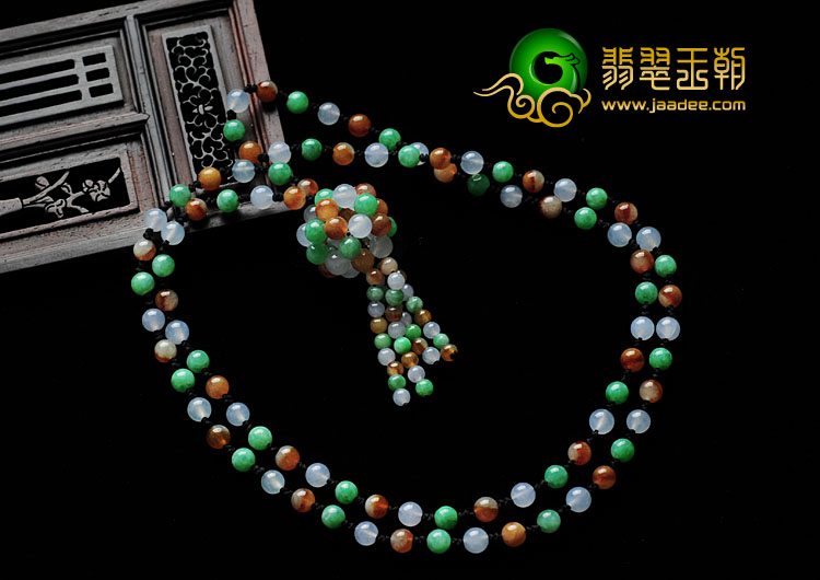 糯冰种三彩缅甸翡翠珠链