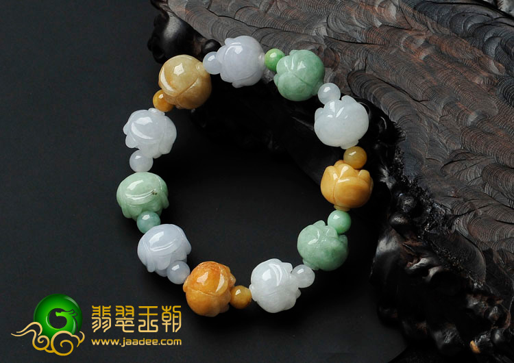 糯冰种三彩缅甸翡翠玫瑰花手链