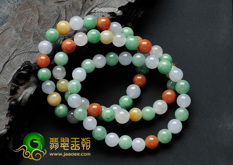 糯冰种三彩缅甸翡翠手链（单价）