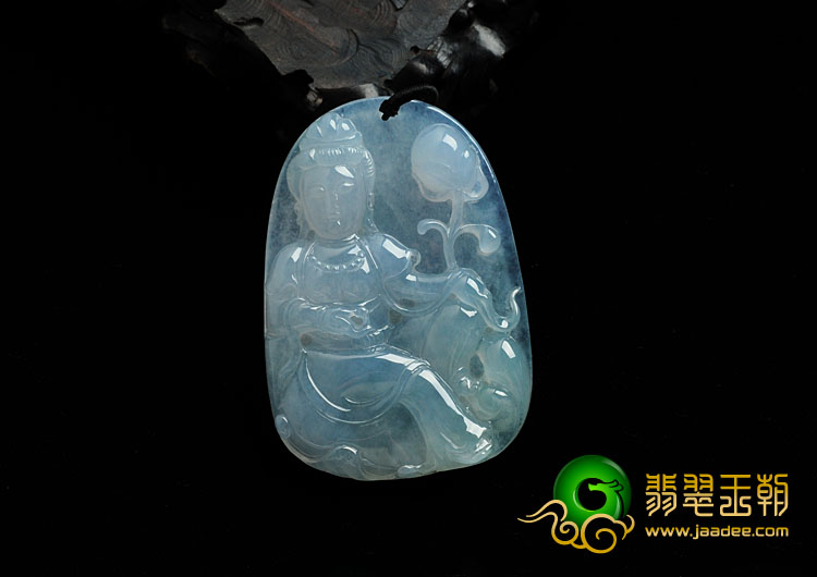 冰种晴水缅甸翡翠莲花观音挂件