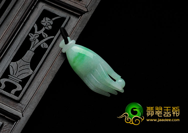 糯冰种飘翠缅甸翡翠佛手挂件
