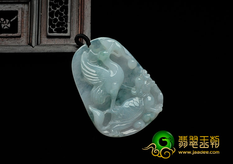 冰种飘花缅甸翡翠龟鹤齐龄挂件