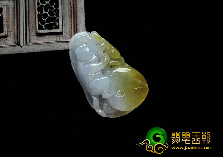 冰种紫罗兰黄翡缅甸翡翠灵猴献寿挂件