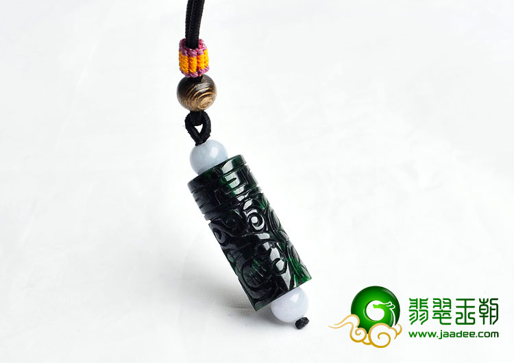 细糯种浓绿缅甸翡翠如意柱挂件