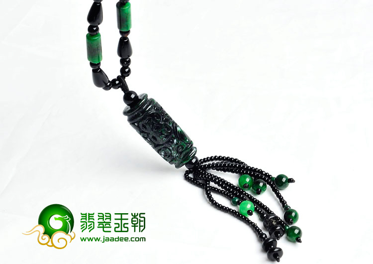 细糯种浓绿缅甸翡翠如意柱挂件