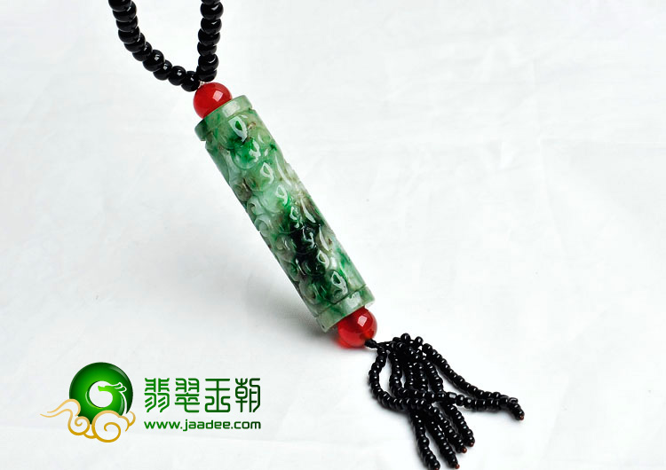 糯冰种翠色缅甸翡翠如意柱挂件