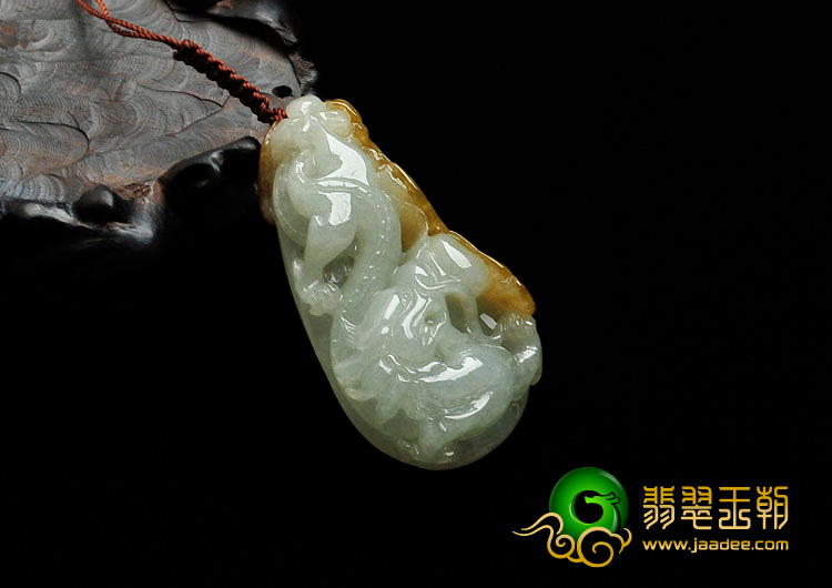 糯冰种褐黄翡缅甸翡翠生意兴隆挂件