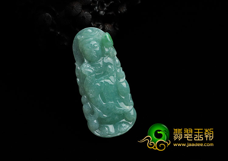 (超值推荐)糯冰种豆色缅甸翡翠站观音挂件