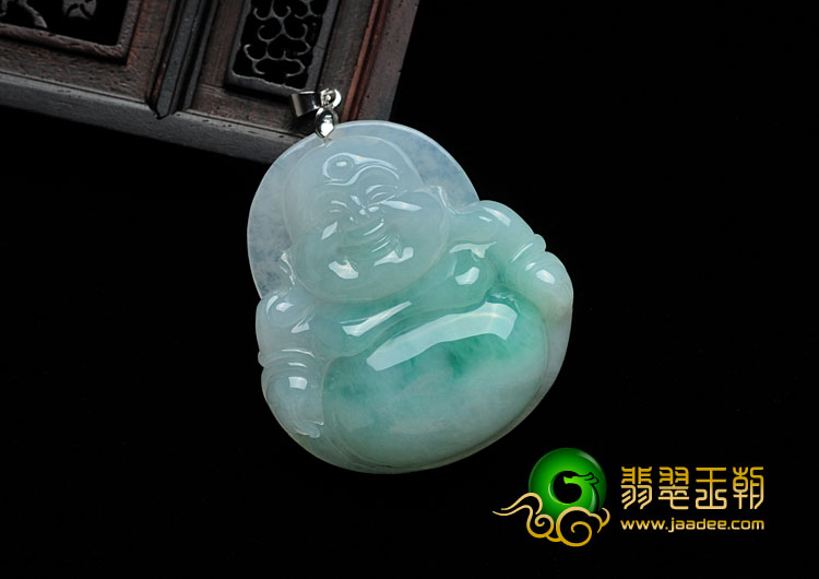 糯冰种飘花缅甸翡翠玉佛挂件
