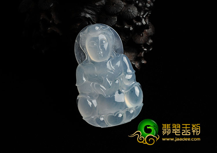 冰种飘花缅甸翡翠观音挂件