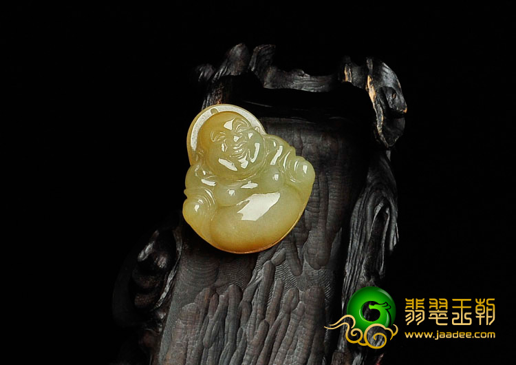 糯冰种黄翡缅甸翡翠大肚佛挂件