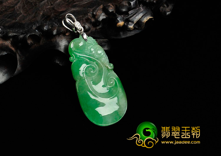 糯冰种黄加绿缅甸翡翠银镀金扣如意寿挂件