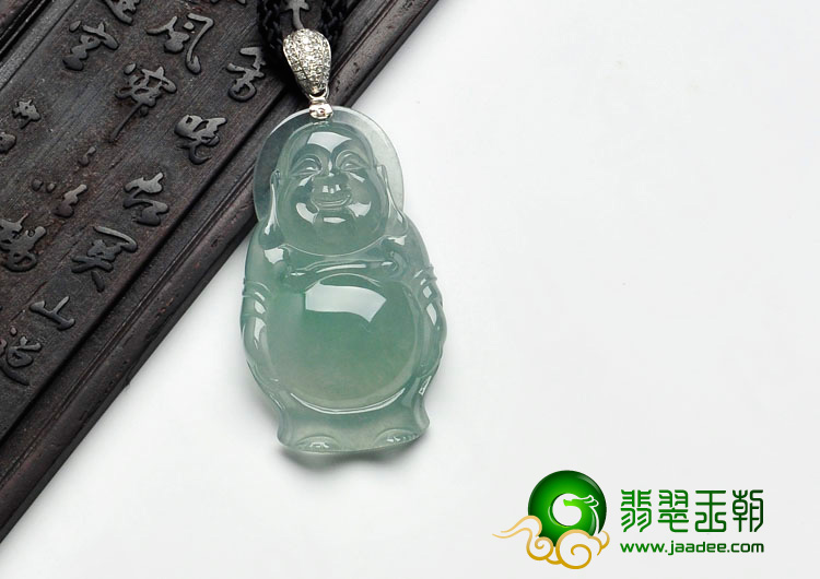 冰种晴水缅甸翡翠镶白金扣站佛挂件
