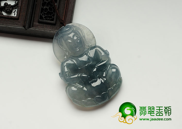 冰种蓝晴水缅甸翡翠观音挂件