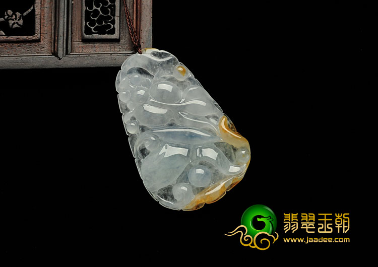 冰种黄翡飘紫缅甸翡翠金玉满堂挂件