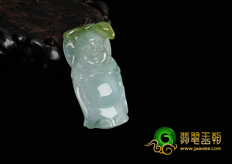 冰种晴水略带褐黄翡缅甸翡翠站佛挂件