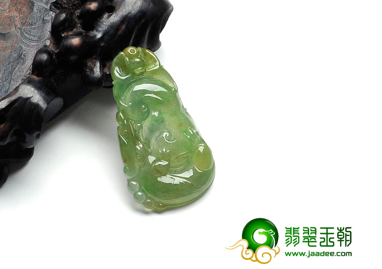 冰种黄加绿缅甸翡翠福寿如意挂件