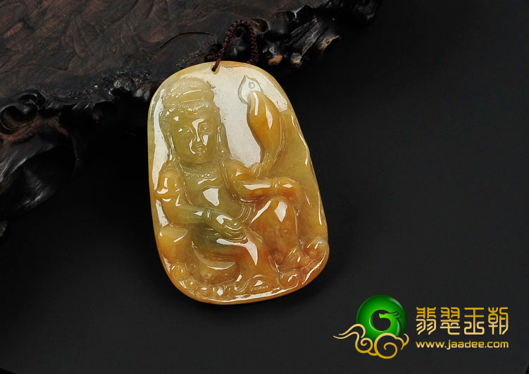 糯冰种黄翡缅甸翡翠莲花观音挂件