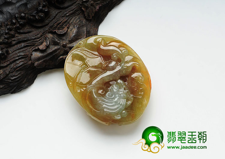 糯冰种红黄翡缅甸翡翠仿古龙行如意挂件