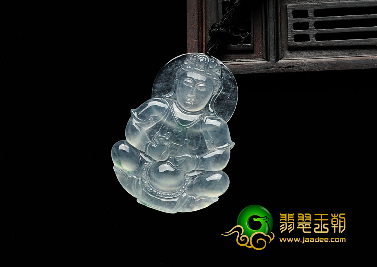 冰玻种飘花缅甸翡翠观音挂件